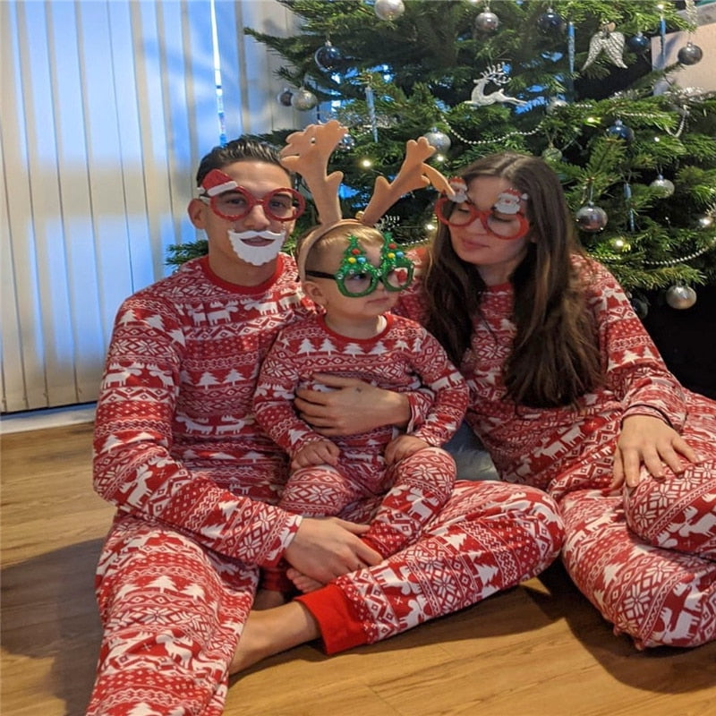 2022 Christmas Family Matching Pajamas Elk Tree Snowflake Printed