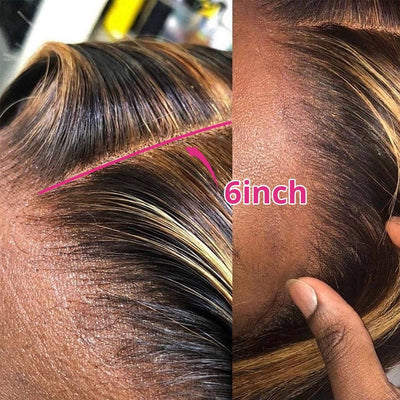 Highlight Body Wave Lace Wigs, Brown Coloured Human Hair Wigs, 4/27 Ombre Pre-plucked Hairline Wigs