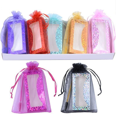 Eyelash Packaging Box Set with Drawstring Organza Bag and  Disposable Mascara Wands in Bulk